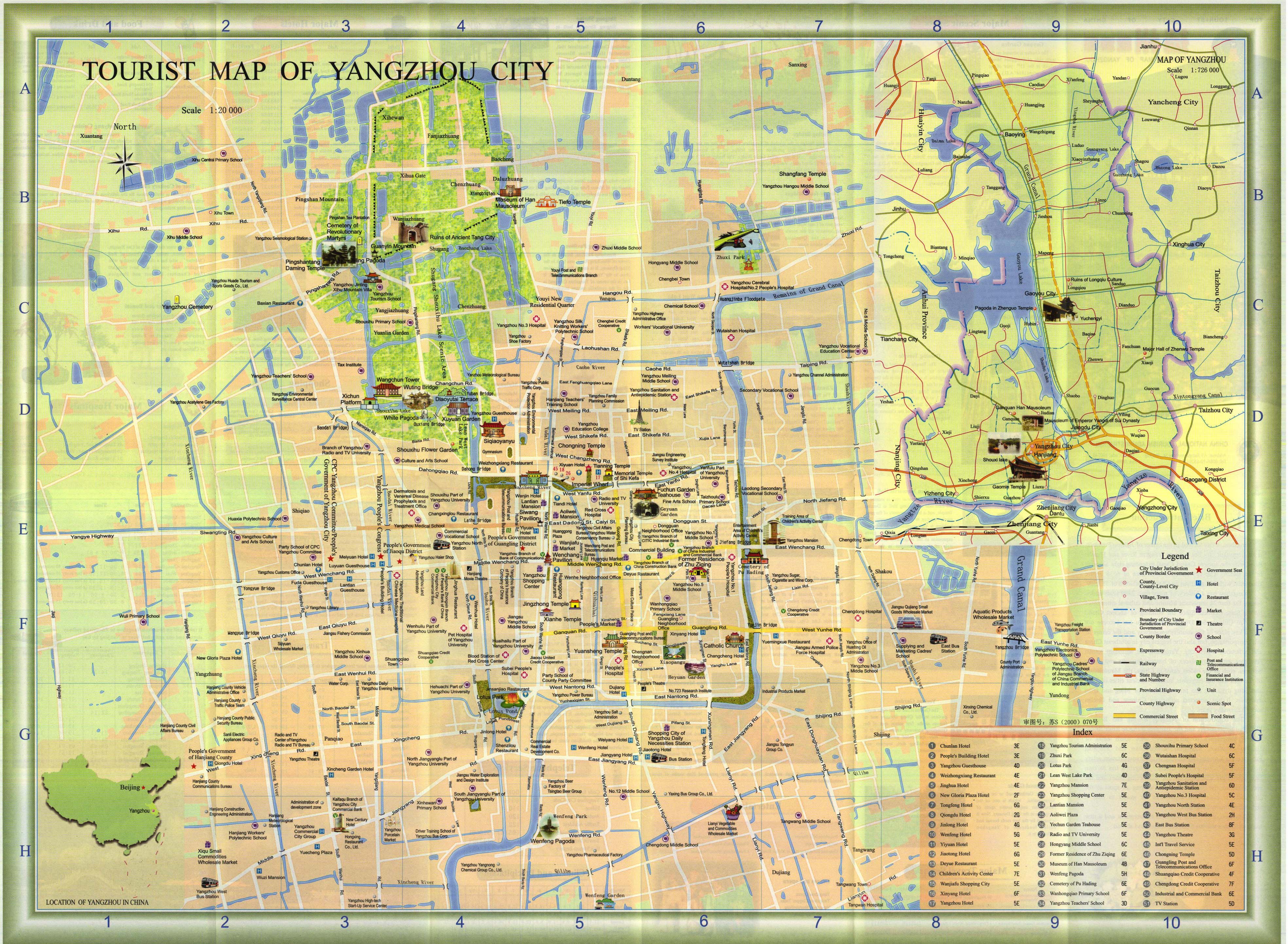 Yangzhou Map, Map of Yangzhou China, Yangzhou City, Tourist Map